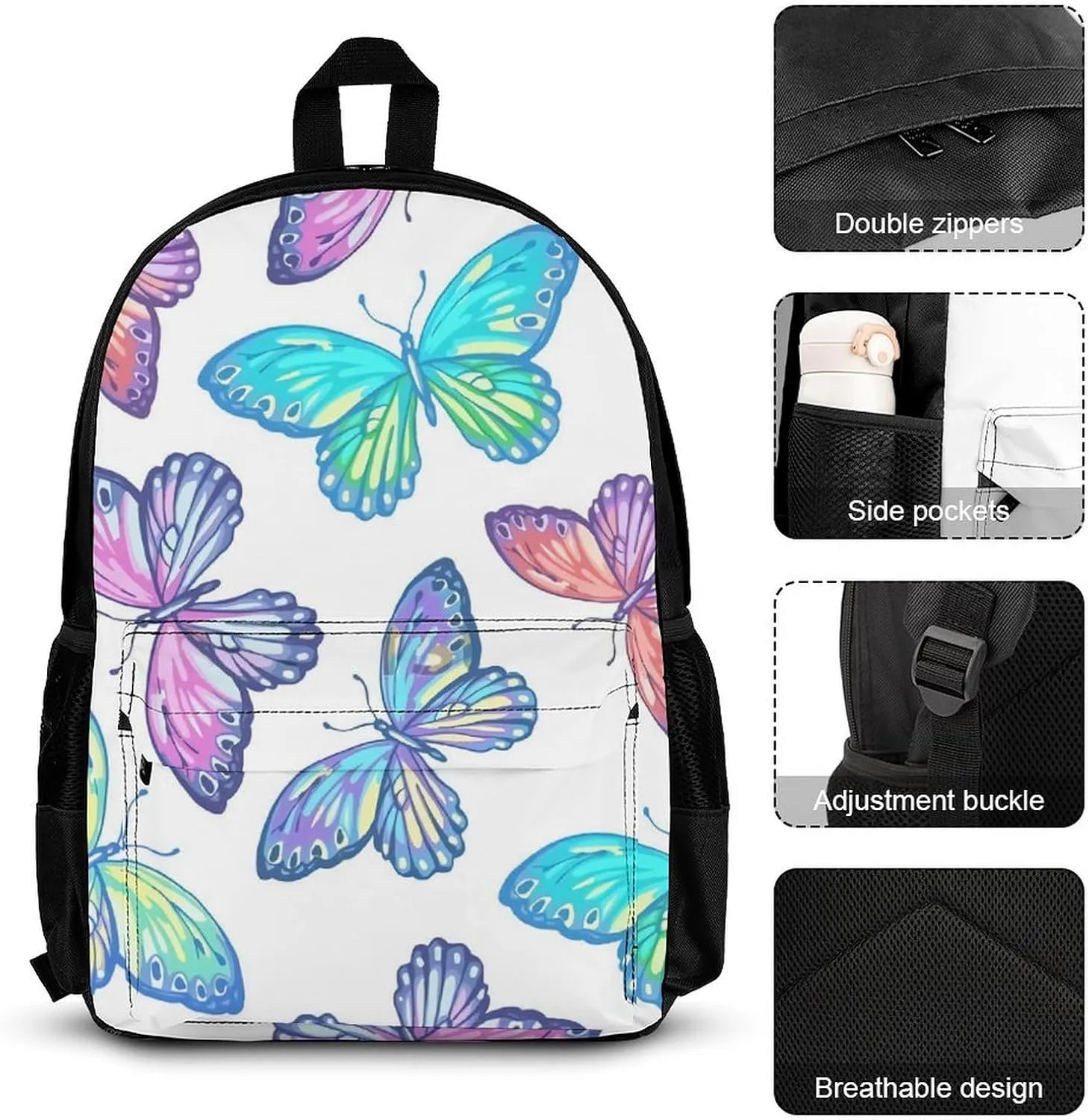 Colorful Butterfly Lightweight Pocket Backpack Crossbody Lunch Bag Set Unisex
