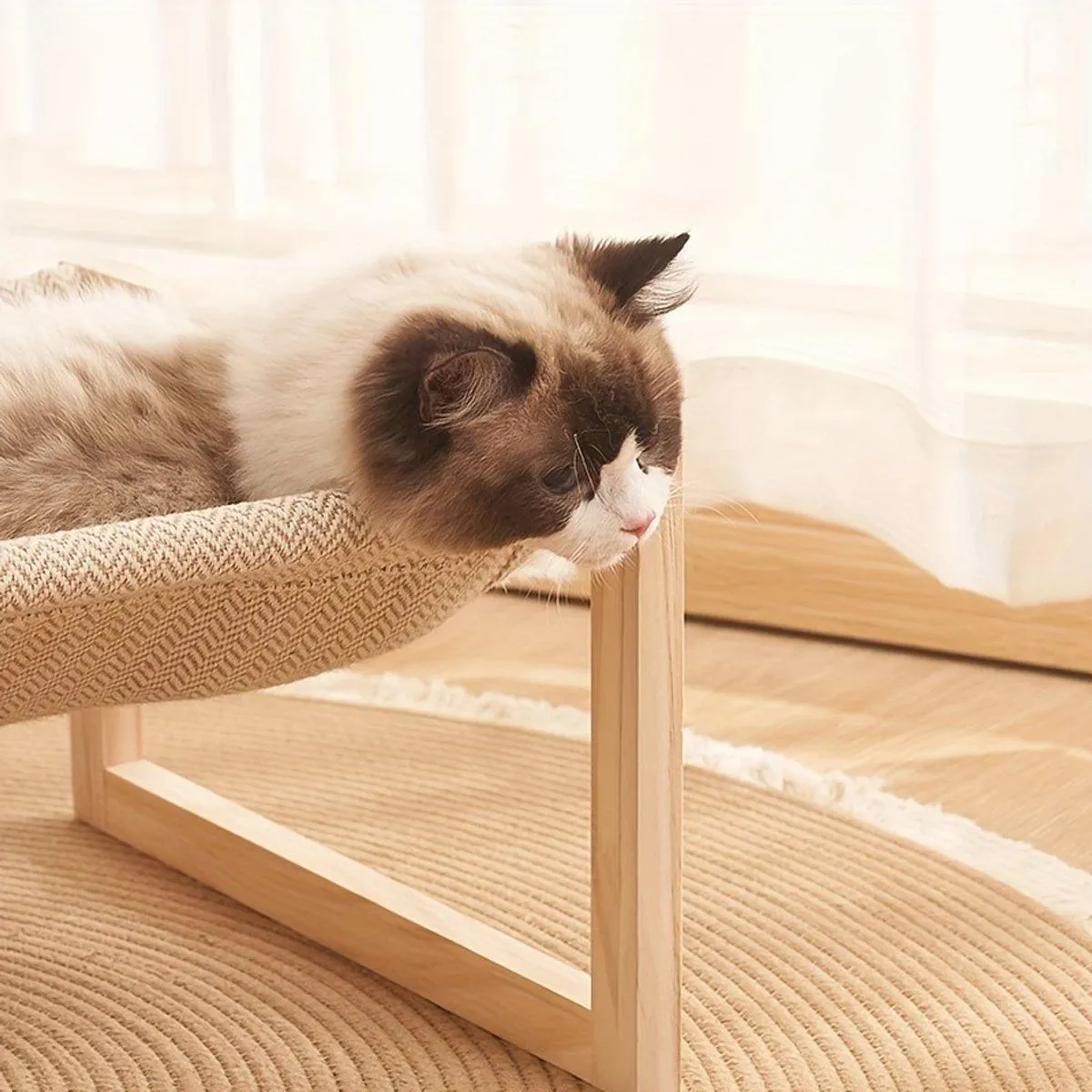 Comfortable Solid Pine Wood Pet Bed Raised Breathable Rectangular Cat Sleep