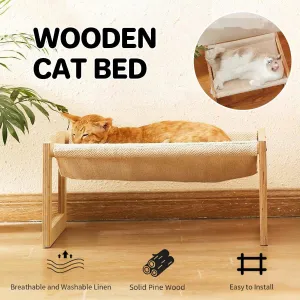 Comfortable Solid Pine Wood Pet Bed Raised Breathable Rectangular Cat Sleep