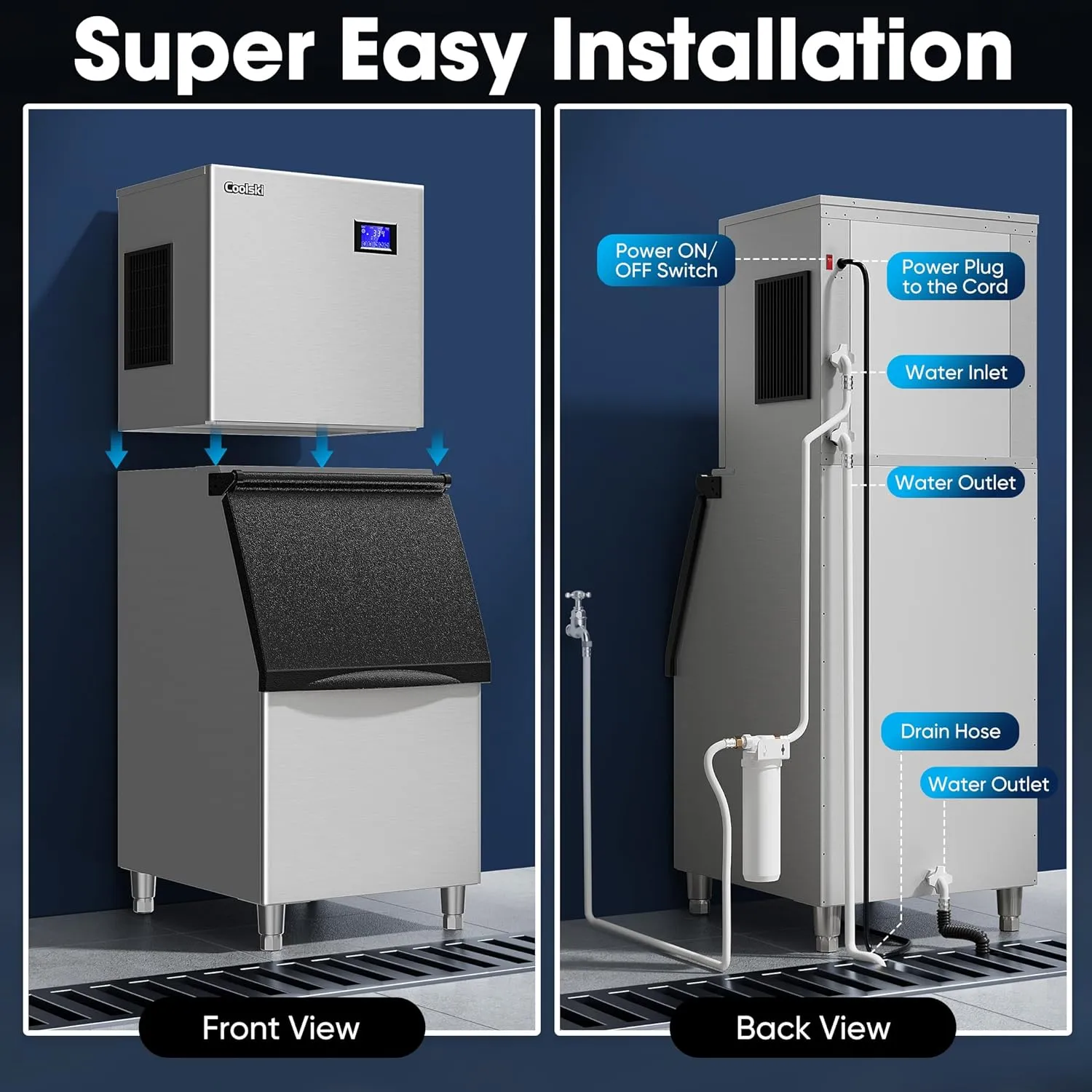 Commercial Ice Maker Machine 350LB/24H, 22'' Air Cooled Ice Machine Commercial Clear Cube/Efficient Cooling/Durable Construction, Ideal for Restaurants/Bars/Hotels, ETL Approved
