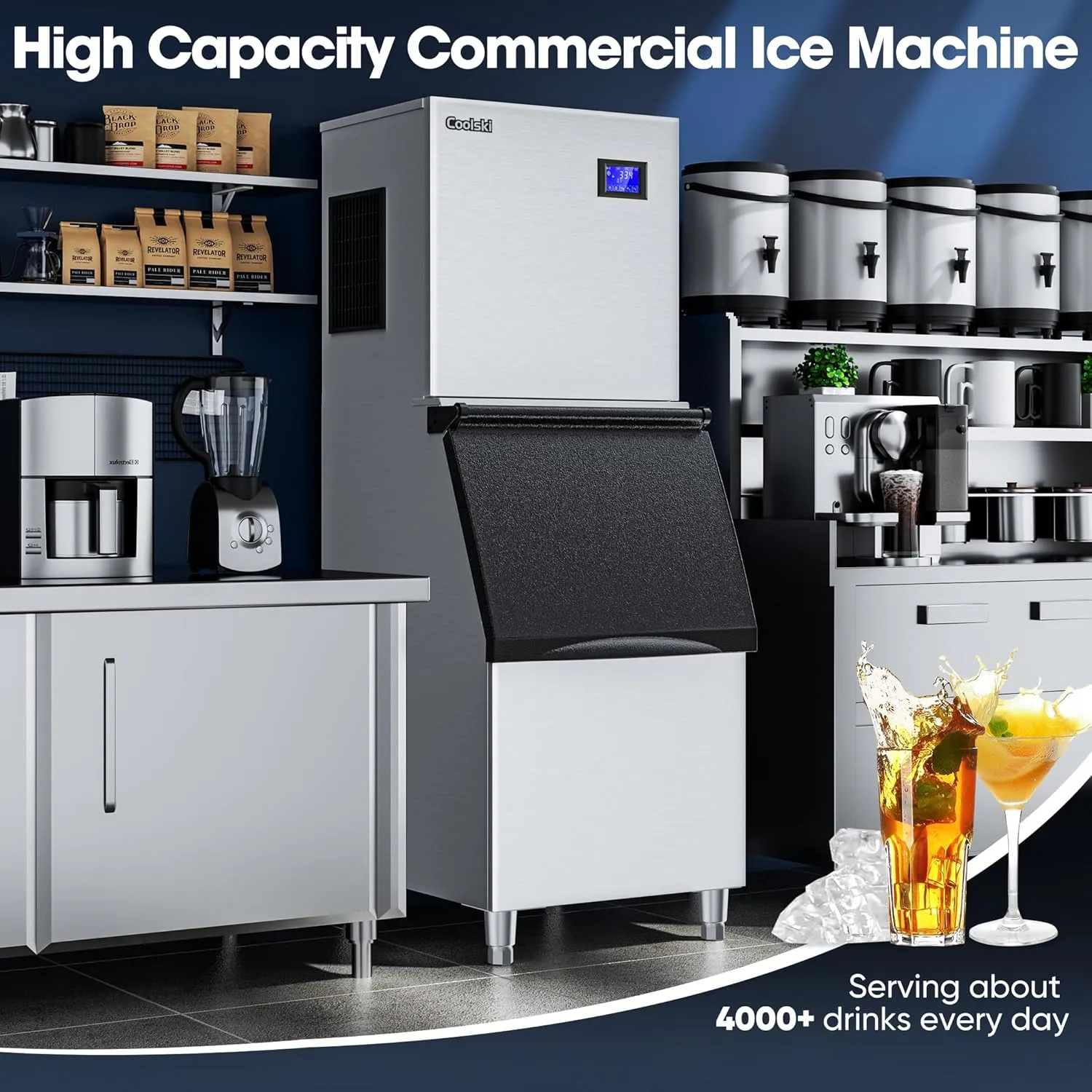 Commercial Ice Maker Machine 350LB/24H, 22'' Air Cooled Ice Machine Commercial Clear Cube/Efficient Cooling/Durable Construction, Ideal for Restaurants/Bars/Hotels, ETL Approved