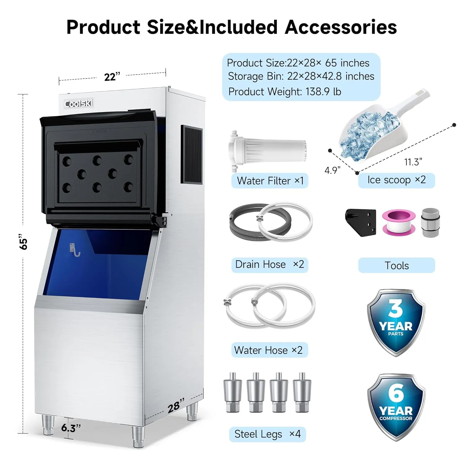 Commercial Ice Maker Machine 350LB/24H, 22'' Air Cooled Ice Machine Commercial Clear Cube/Efficient Cooling/Durable Construction, Ideal for Restaurants/Bars/Hotels, ETL Approved