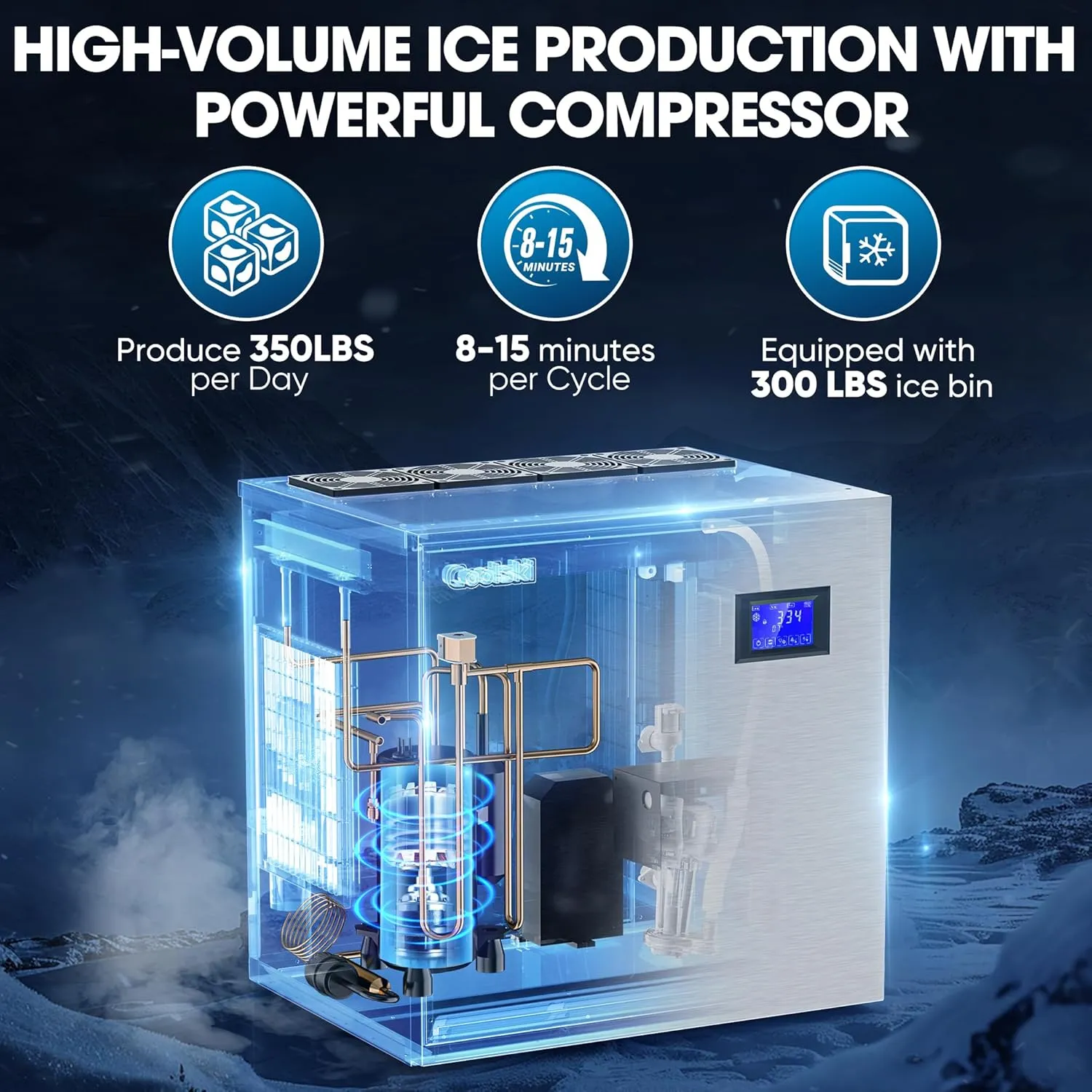 Commercial Ice Maker Machine 350LB/24H, 22'' Air Cooled Ice Machine Commercial Clear Cube/Efficient Cooling/Durable Construction, Ideal for Restaurants/Bars/Hotels, ETL Approved