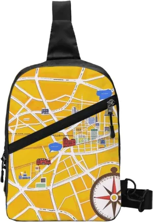 Compass Map Print Men's and Women's Foldable Crossbody Bag,Sports Crossbody Bags,and Daily Chest Bags