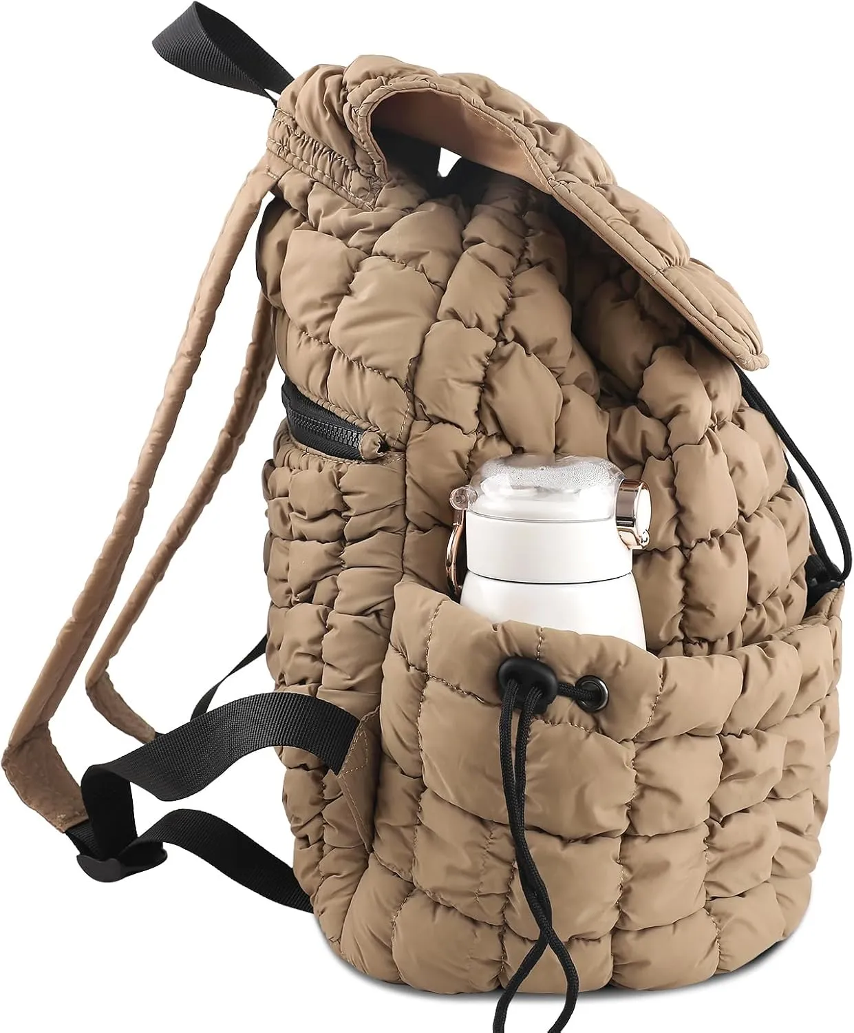 CONTAIL 18L Quilted Puffer Backpack for Women,Lightweight Puffy Hiker Pack,Khaki