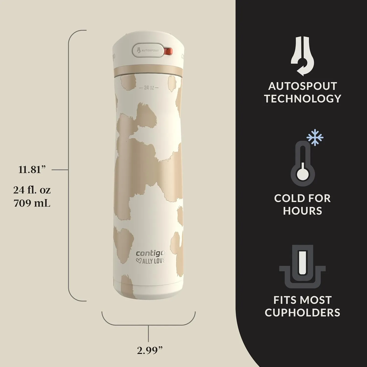 Contigo X Ally Love Ashland Chill 2.0, AutoSpout Lid, 24oz, Oatmilk Cowhide Couture