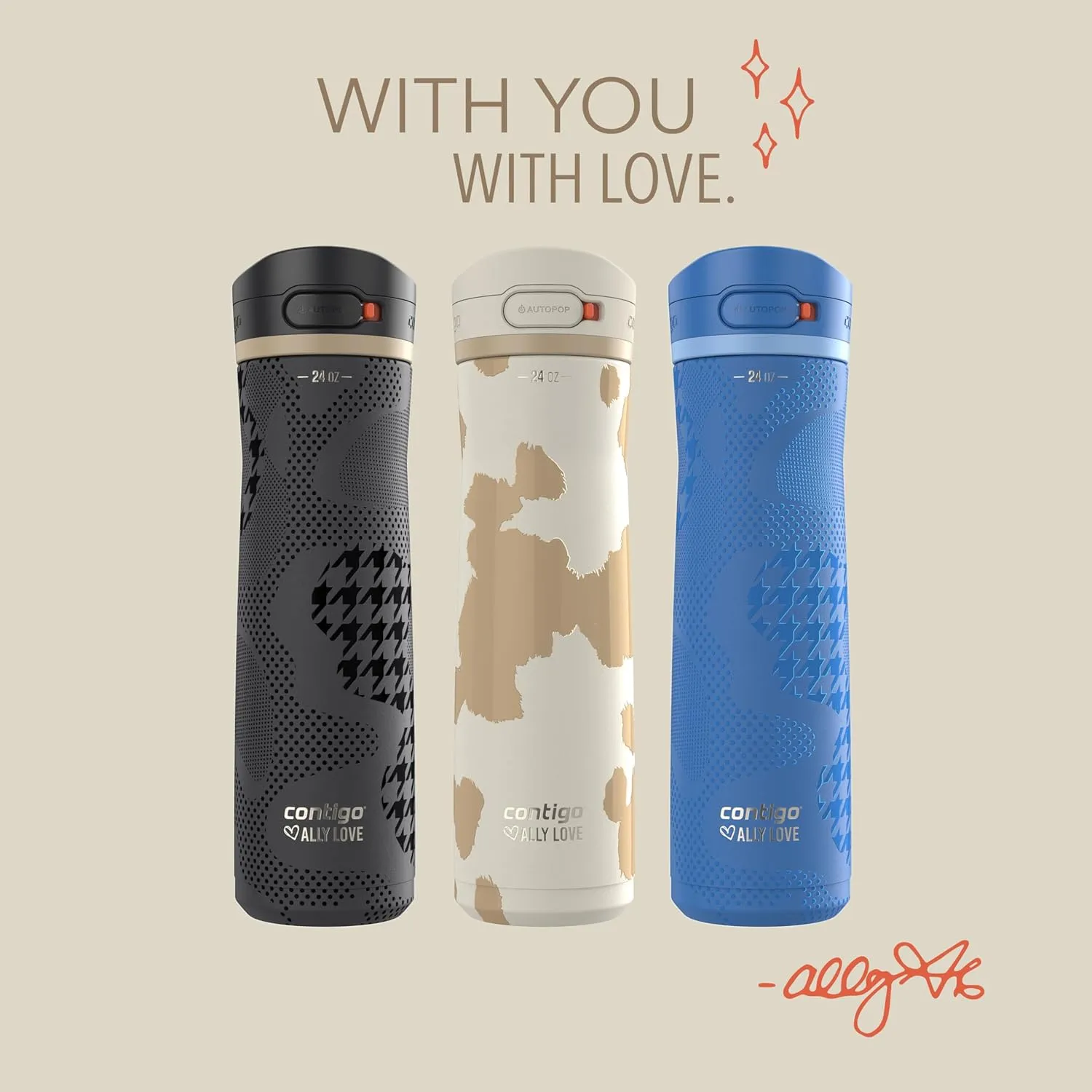 Contigo x Ally Love Jackson Chill 2.0, Stainless Steel, Autopop Lid, 24oz, Oatmilk