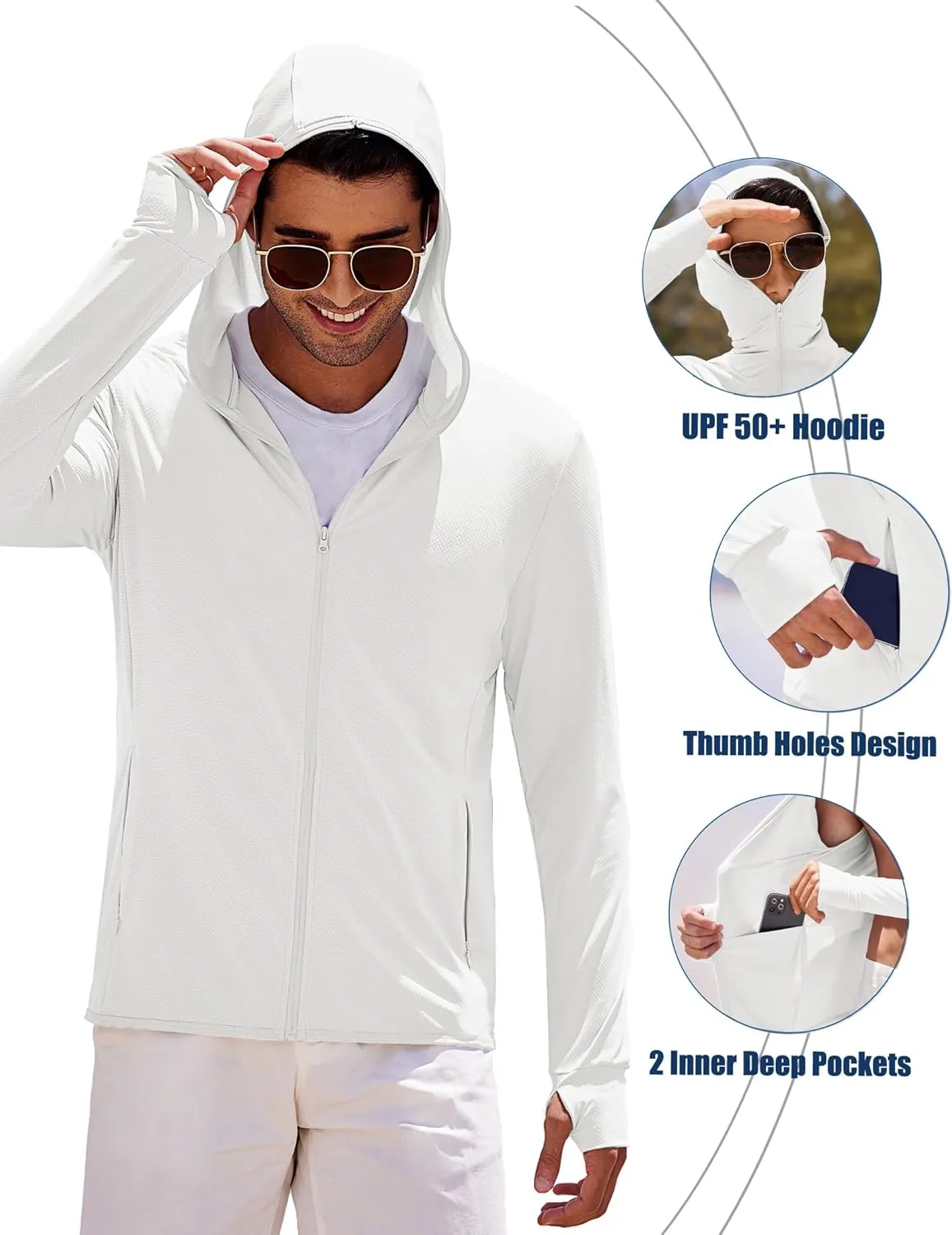 COOFANDY Men Full Zip UPF 50 Sun Protection Hoodie Jacket Long Sleeve Lightweight Breathable UV Shirts with Pockets