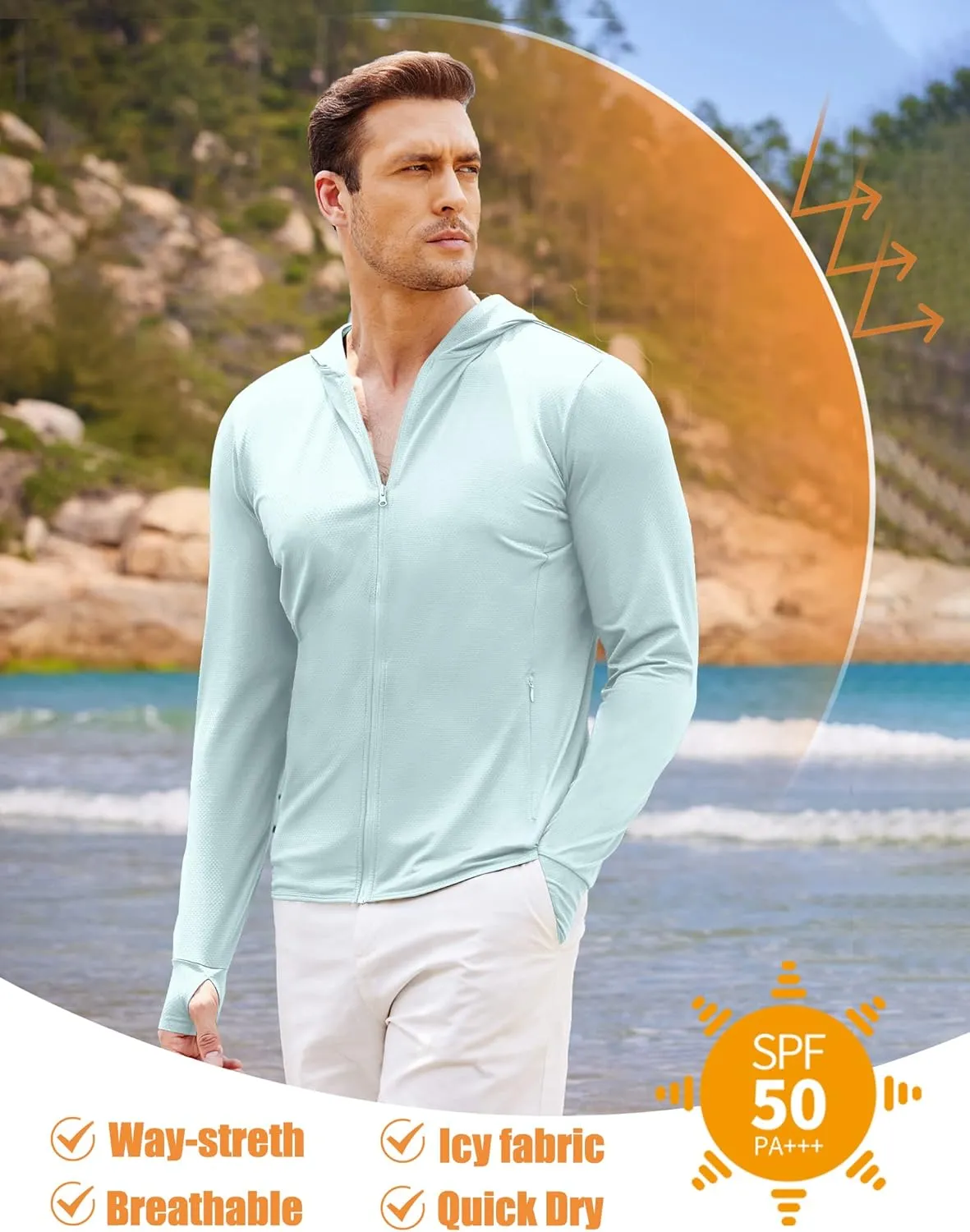 COOFANDY Men Full Zip UPF 50 Sun Protection Hoodie Jacket Long Sleeve Lightweight Breathable UV Shirts with Pockets