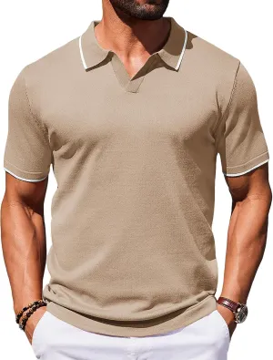 COOFANDY Mens Polo Shirts Short Sleeve Casual Knit Polo Shirt Vintage Golf T Shirts Old Money Tops
