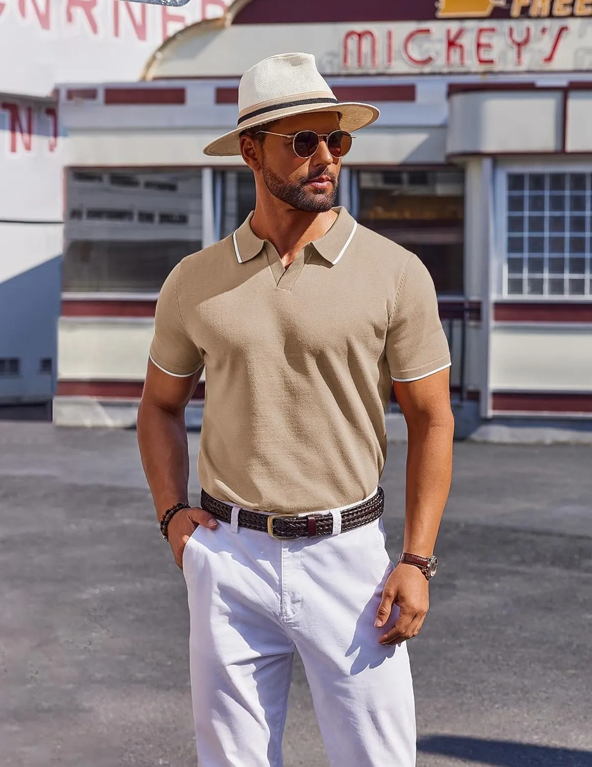 COOFANDY Mens Polo Shirts Short Sleeve Casual Knit Polo Shirt Vintage Golf T Shirts Old Money Tops