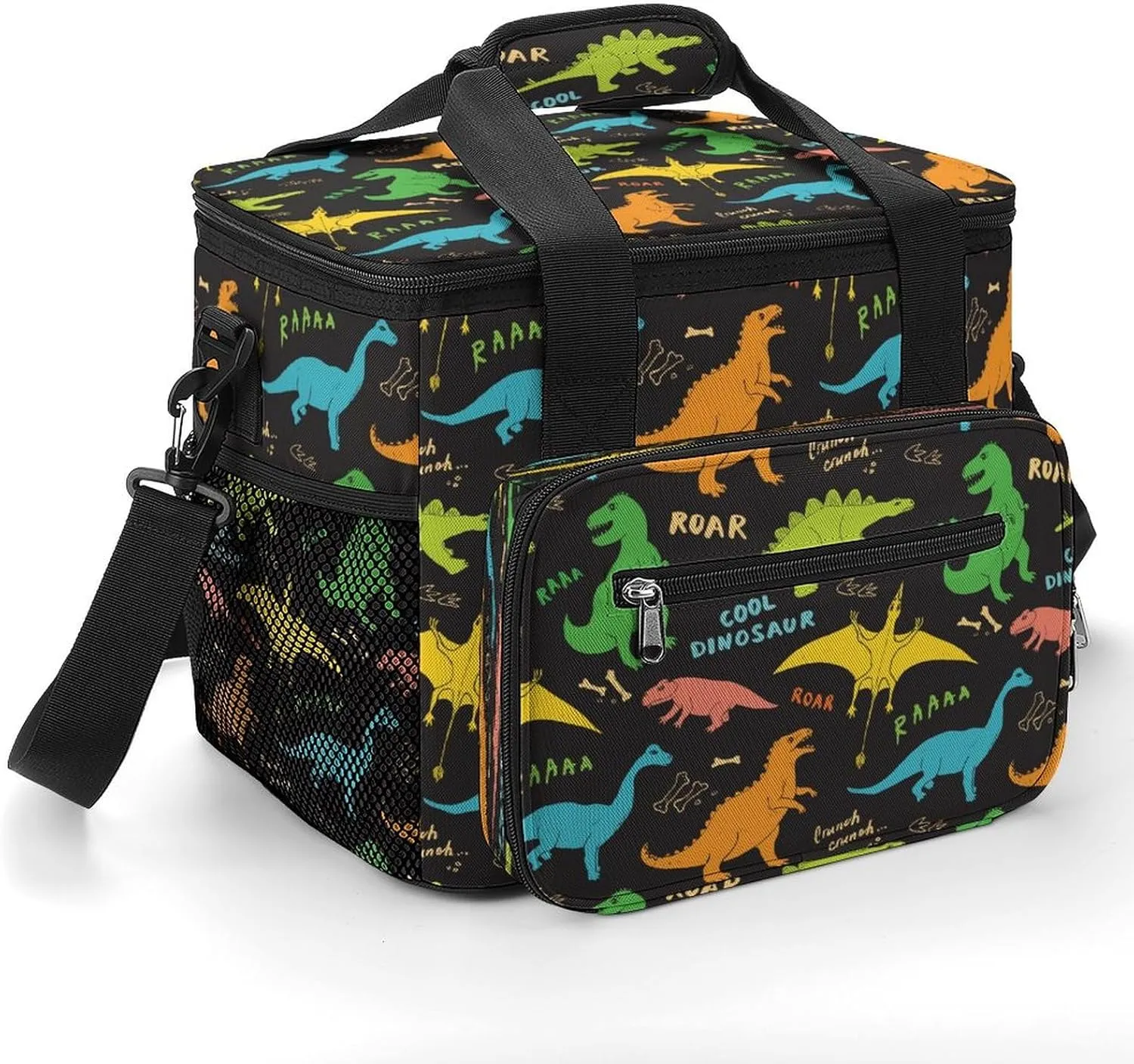 Cool Colorful Dinosaur 22.5L Insulated Camping Coolers Bag Tropical Cartoon Large Leakproof Ice Chest for Beach Travel Picnic
