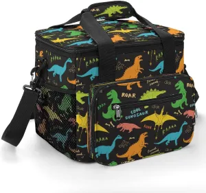 Cool Colorful Dinosaur 22.5L Insulated Camping Coolers Bag Tropical Cartoon Large Leakproof Ice Chest for Beach Travel Picnic