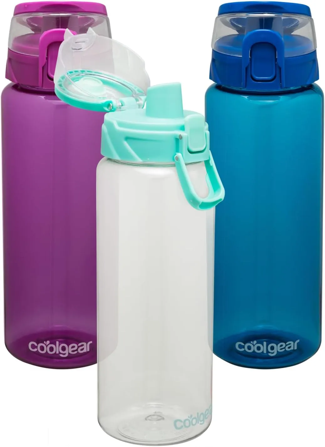 COOL GEAR 3-Pack Tritan Plastic 32 oz Cylinder Water Bottle with Halo Top Lid | Dishwasher Safe, Leakproof, Shatter-Resistant Water Bottle With Easy Carry Loop | Variety Pack
