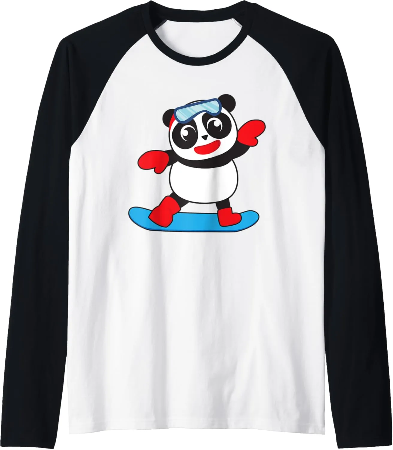 Cool Snowboarding Panda | Funny Snow Surfing Winter Gift Raglan Baseball Tee