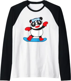 Cool Snowboarding Panda | Funny Snow Surfing Winter Gift Raglan Baseball Tee