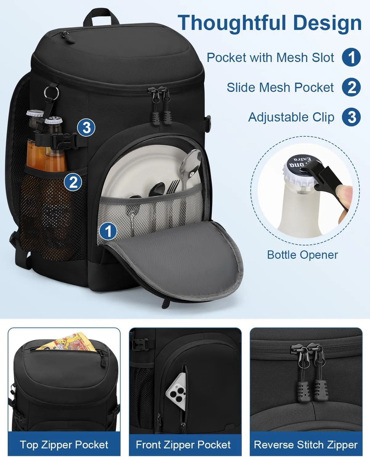 Cooler Backpack Insulated Waterproof,30 Cans Backpack Coolers Leakproof Lunch Backpack for Men Women Portable Soft Cooler Bag for Beach Camping Travel Picnic