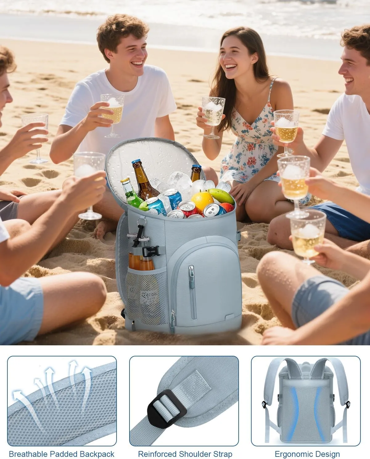 Cooler Backpack Insulated Waterproof,30 Cans Backpack Coolers Leakproof Lunch Backpack for Men Women Portable Soft Cooler Bag for Beach Camping Travel Picnic