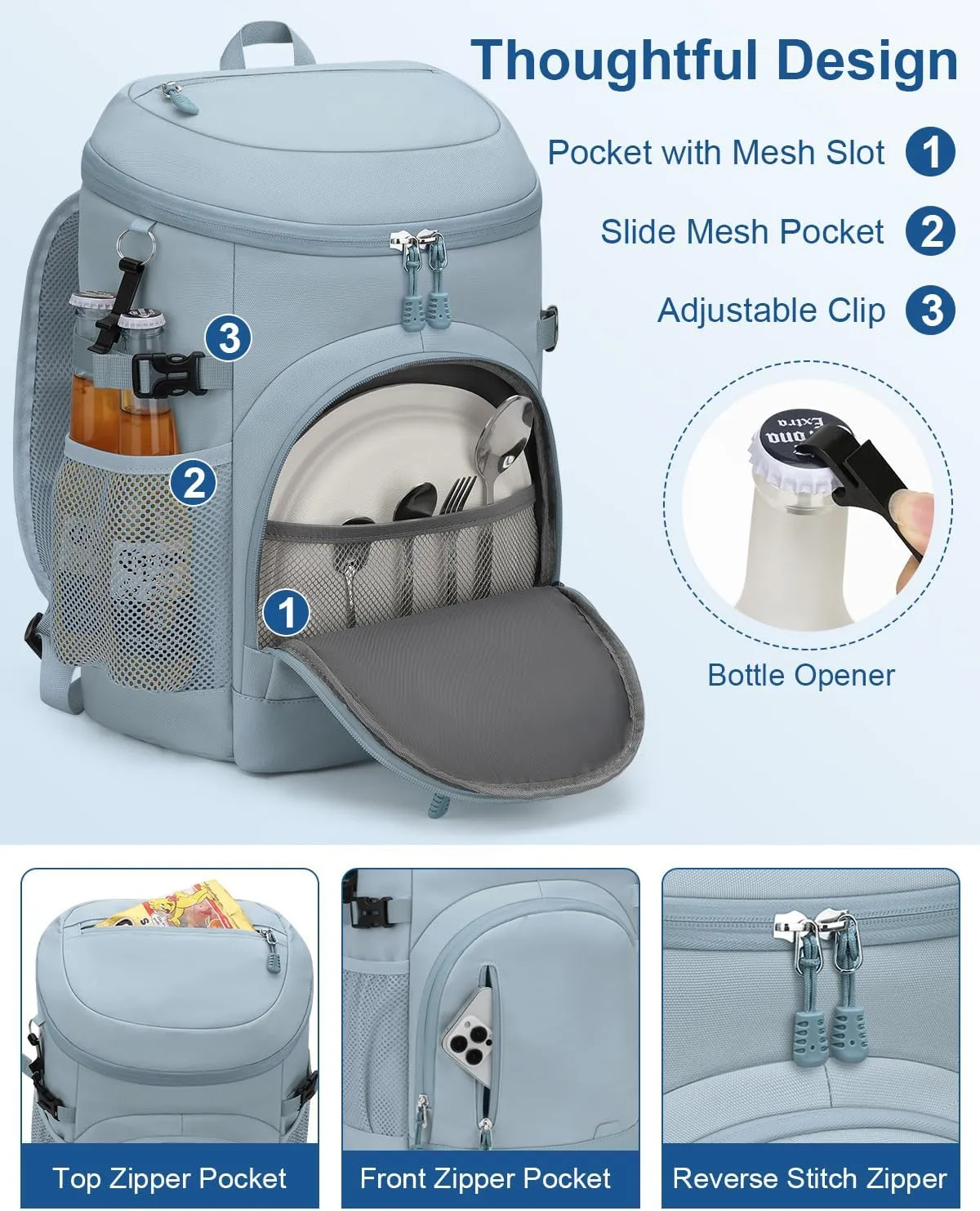Cooler Backpack Insulated Waterproof,30 Cans Backpack Coolers Leakproof Lunch Backpack for Men Women Portable Soft Cooler Bag for Beach Camping Travel Picnic