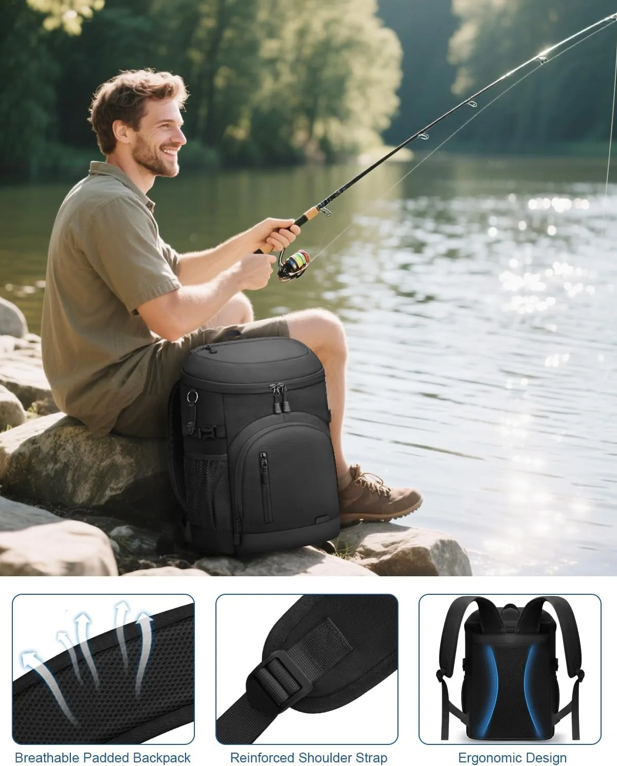 Cooler Backpack Insulated Waterproof,30 Cans Backpack Coolers Leakproof Lunch Backpack for Men Women Portable Soft Cooler Bag for Beach Camping Travel Picnic