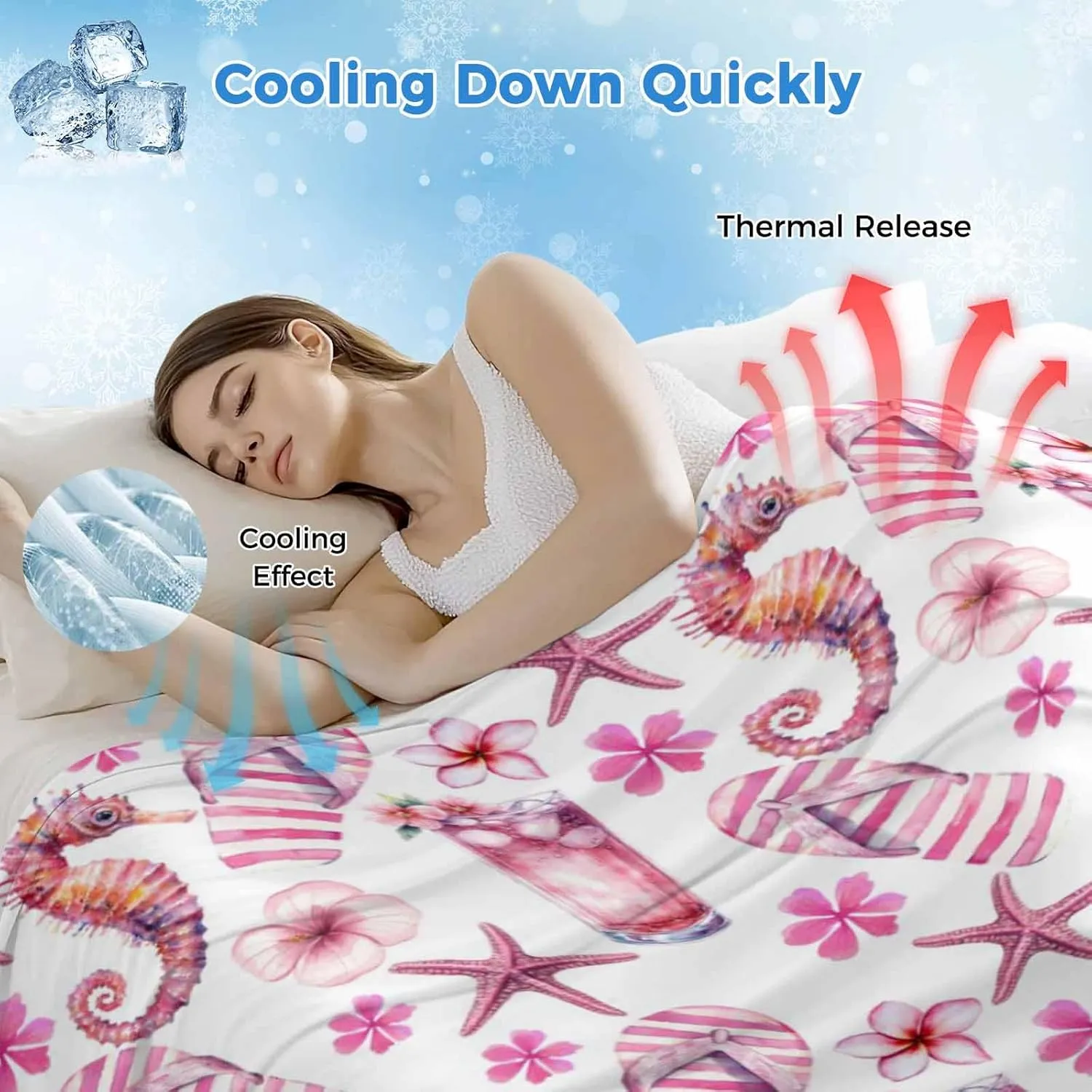 Cooling Blanket 30" x 40" Summer Seahorse Starfish Slippers Drink Breathable Summer Blankets Thin Lightweight Cooling Comforters for Hot Sleepers Throw Blankets for Bed Sofa Couch