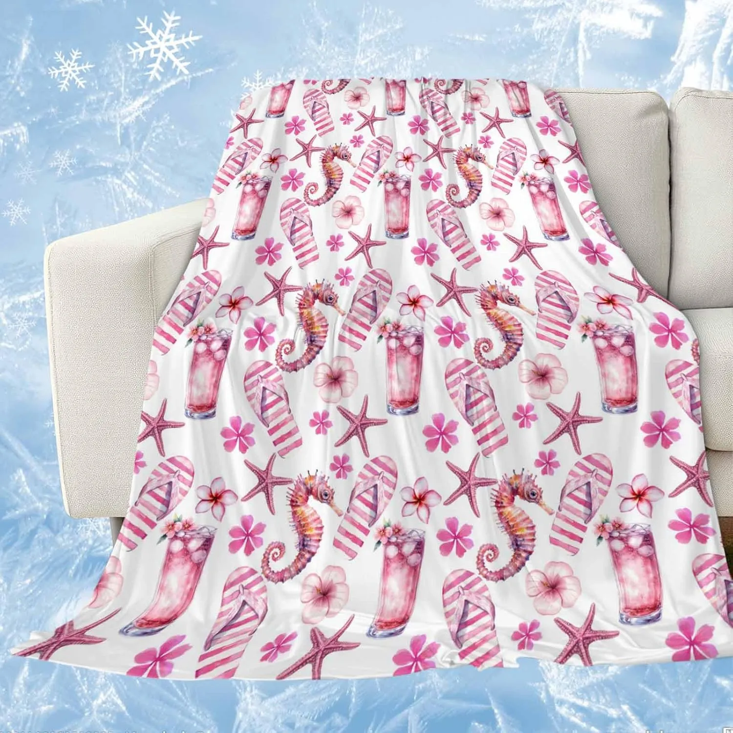 Cooling Blanket 30" x 40" Summer Seahorse Starfish Slippers Drink Breathable Summer Blankets Thin Lightweight Cooling Comforters for Hot Sleepers Throw Blankets for Bed Sofa Couch
