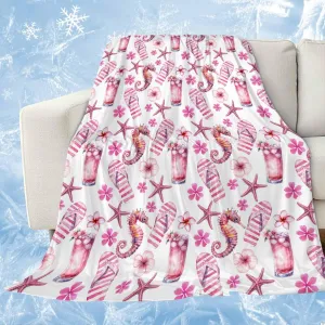 Cooling Blanket 30" x 40" Summer Seahorse Starfish Slippers Drink Breathable Summer Blankets Thin Lightweight Cooling Comforters for Hot Sleepers Throw Blankets for Bed Sofa Couch