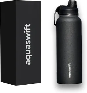 core - Sports Water Bottle - Gym & Outdoor Bottles, Double Wall, 40 oz, Black - Vacuum Insulated Stainless Steel - With 3 Lids, Straw, Spout and Handle Lid.