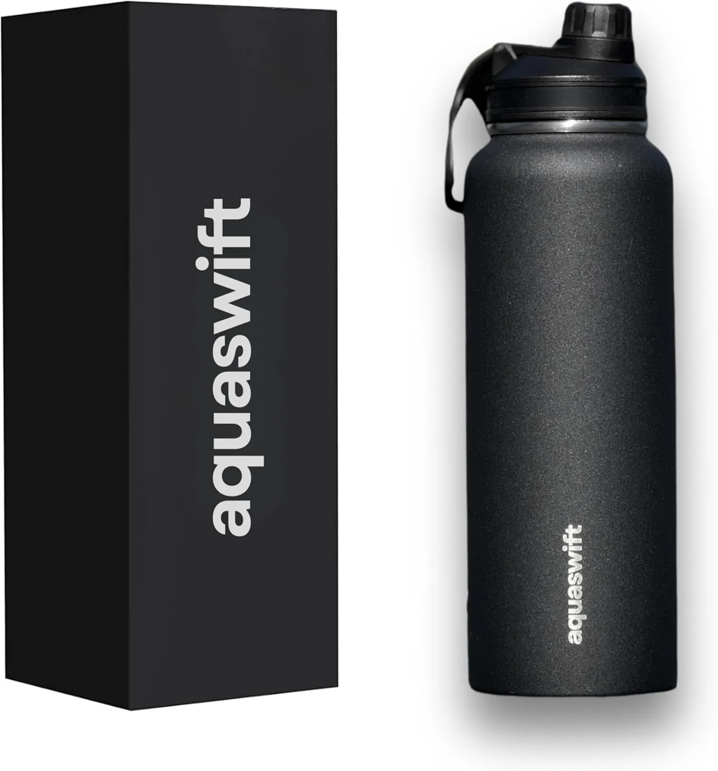core - Sports Water Bottle - Gym & Outdoor Bottles, Double Wall, 40 oz, Black - Vacuum Insulated Stainless Steel - With 3 Lids, Straw, Spout and Handle Lid.