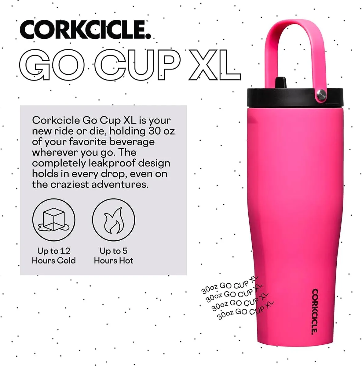 Corkcicle Go Cup XL Insulated Tumbler with Lid and Straw, Dragonfuit, 30 oz – Reusable Water Bottle Keeps Beverages Cold for 12hrs – Cupholder Friendly Tumbler, Leak-Proof Design