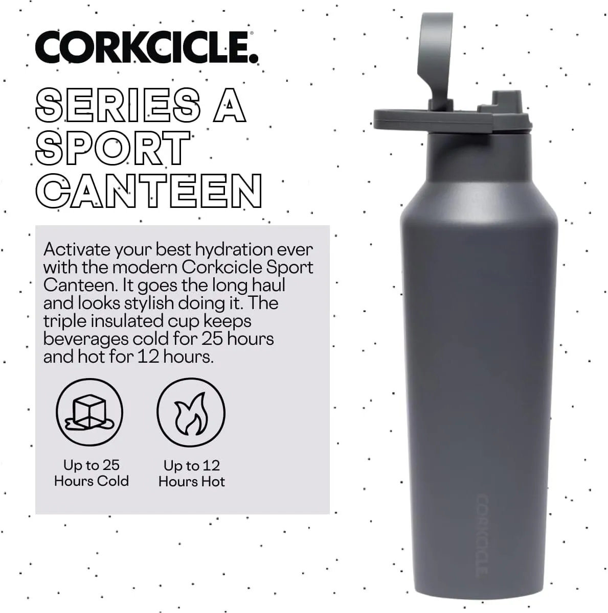Corkcicle Sport Canteen Insulated Tumbler, Flint, 20 oz – Reusable Water Bottle Keeps Beverages Cold for 25 Hours & Hot 12 Hours – Cupholder Friendly Tumbler with Screw-On Cap