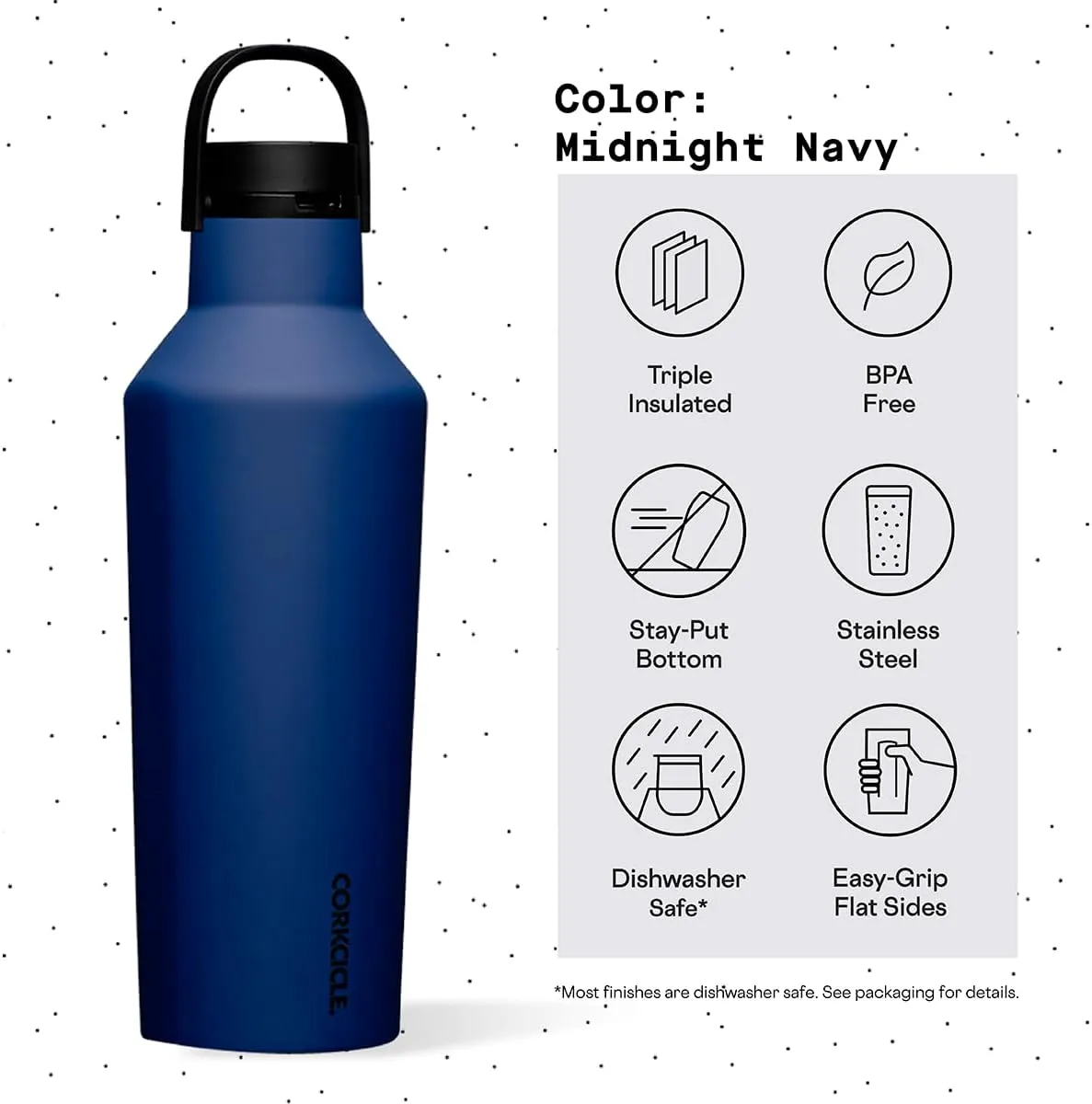 Corkcicle Sport Canteen Insulated Tumbler, Midnight Navy, 32 oz – Reusable Water Bottle Keeps Beverages Cold for 25 Hours & Hot 12 Hours – Cupholder Friendly Tumbler with Screw-On Cap