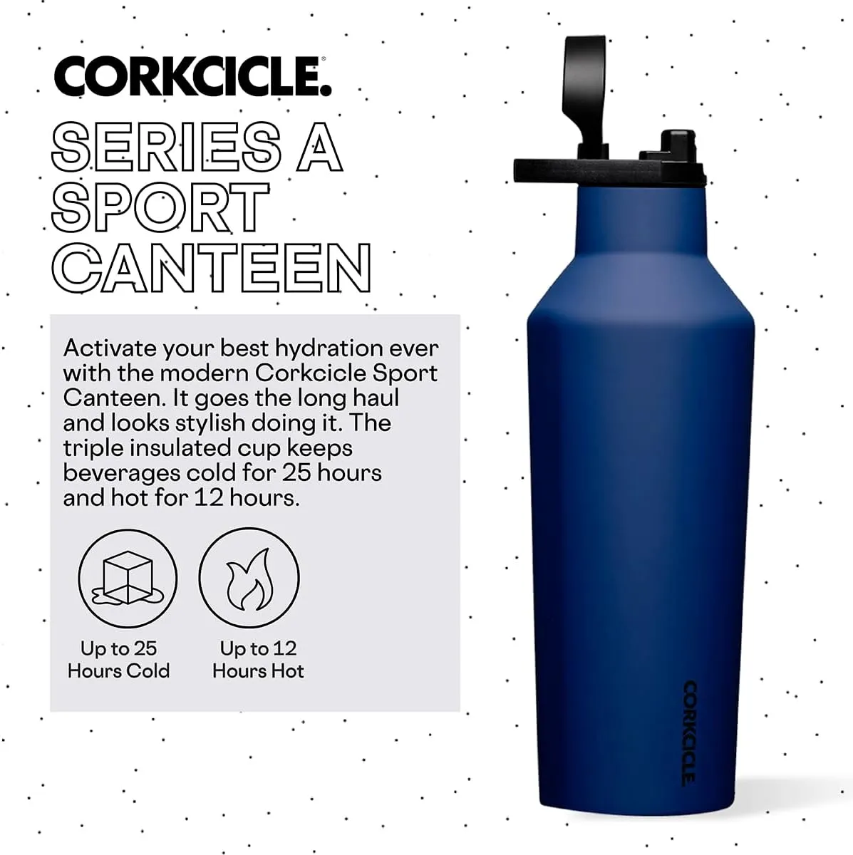 Corkcicle Sport Canteen Insulated Tumbler, Midnight Navy, 32 oz – Reusable Water Bottle Keeps Beverages Cold for 25 Hours & Hot 12 Hours – Cupholder Friendly Tumbler with Screw-On Cap