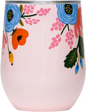 Corkcicle x Rifle Paper Co. Stemless Insulated Wine Glass Tumbler, Blush Lively Floral, 12 oz – Stainless Steel Stemless Wine Glass Keeps Beverages Cold 6hrs, Hot 3hrs – Non-Slip, Easy-Grip Insulated