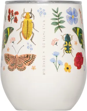 Corkcicle x Rifle Paper Co. Stemless Insulated Wine Glass Tumbler, Curio Cream, 12 oz – Stainless Steel Stemless Wine Glass Keeps Beverages Cold 6hrs, Hot 3hrs – Non-Slip, Easy-Grip Insulated
