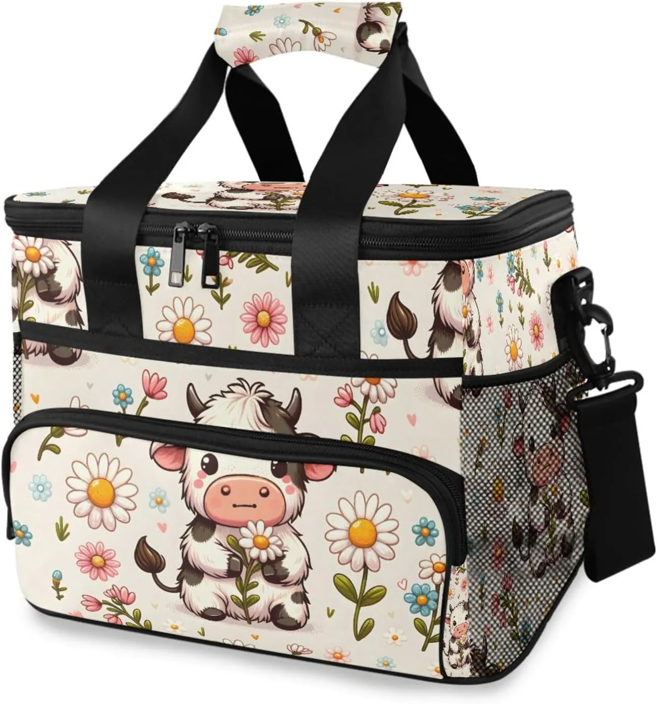 Cow Daisy Farm Animal Cooler Bag Insulated Cooler Soft Sided Cooler 24 Can Portable Picnic Bag Large Leakproof Lunch Bag Box for Beach Grocery Camping Travel Car Men Women