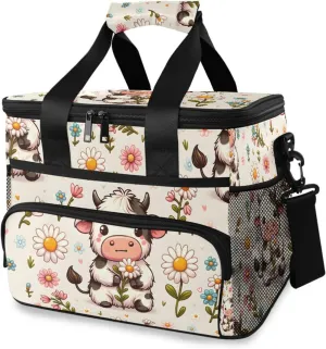 Cow Daisy Farm Animal Cooler Bag Insulated Cooler Soft Sided Cooler 24 Can Portable Picnic Bag Large Leakproof Lunch Bag Box for Beach Grocery Camping Travel Car Men Women