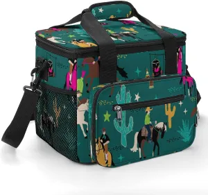 Cowboys Cacti Star 22.5L Insulated Camping Coolers Bag Horses Large Leakproof Ice Chest for Beach Travel Picnic
