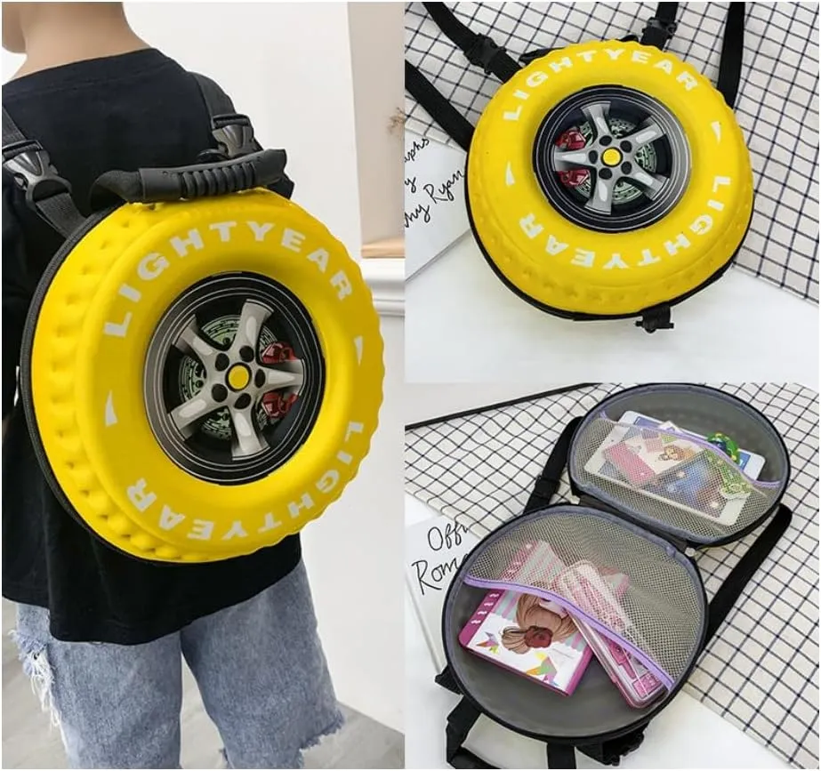 Creative Tire Shape Fashion Styling Backpack, Lightweight EVA Softshell, Green, Large
