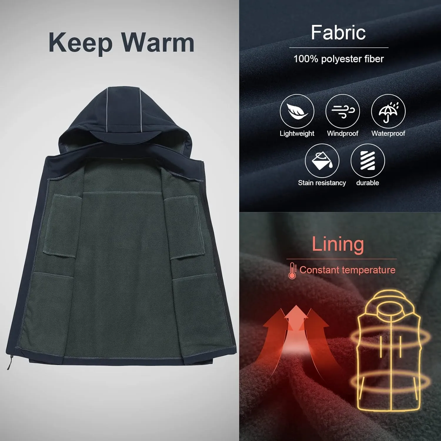 CREATMO US Men's Casual Lightweight Warm Thin Outerwear Vest Windbreaker Sleeveless Jacket With Removable Hood