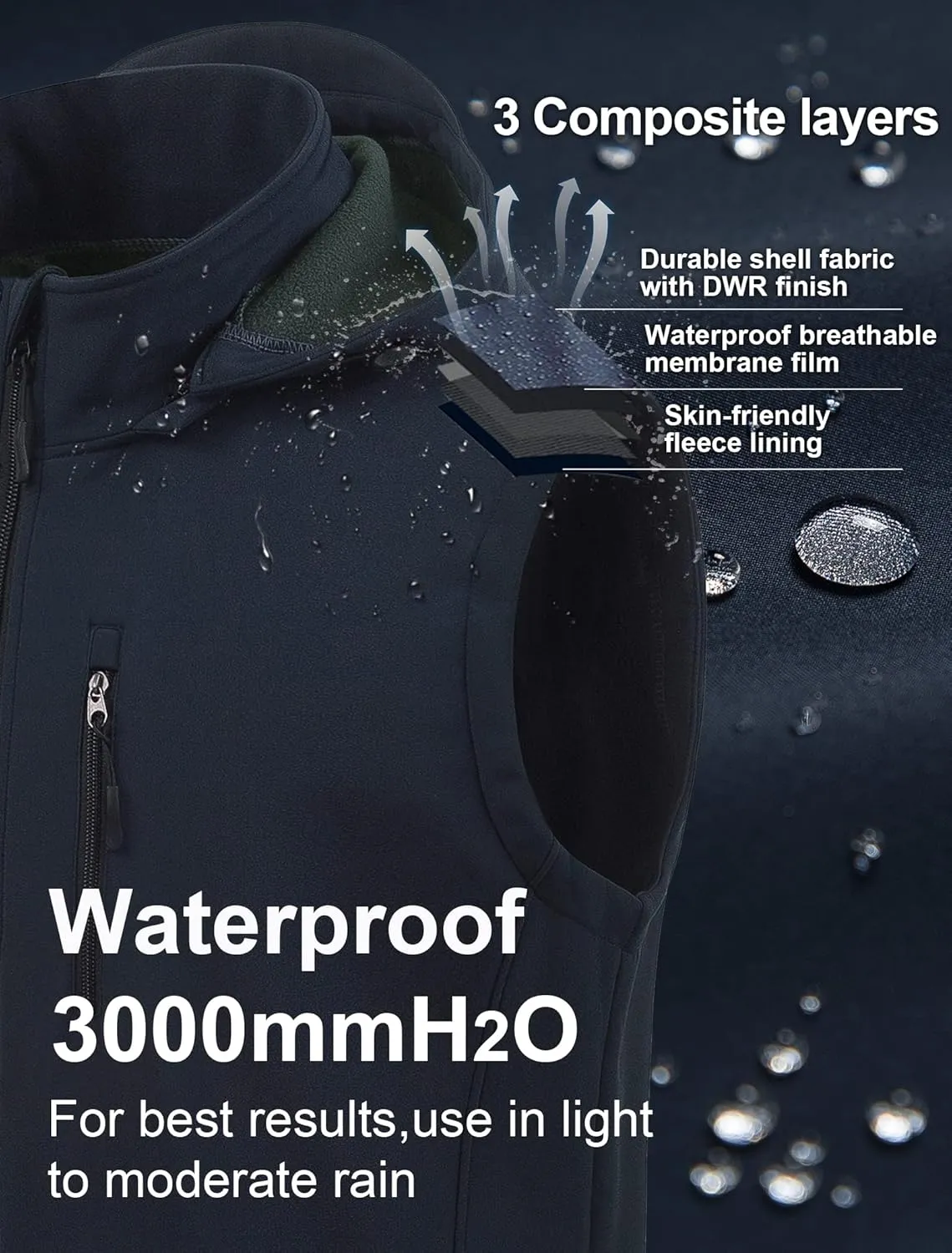 CREATMO US Men's Casual Lightweight Warm Thin Outerwear Vest Windbreaker Sleeveless Jacket With Removable Hood
