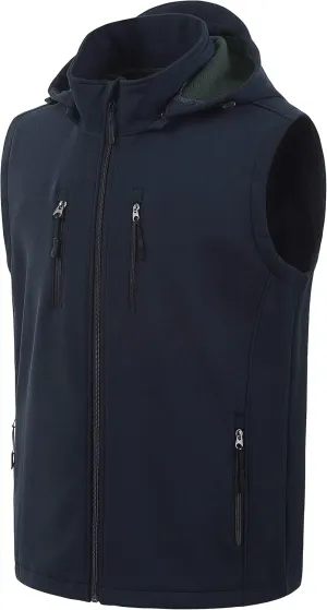 CREATMO US Men's Casual Lightweight Warm Thin Outerwear Vest Windbreaker Sleeveless Jacket With Removable Hood
