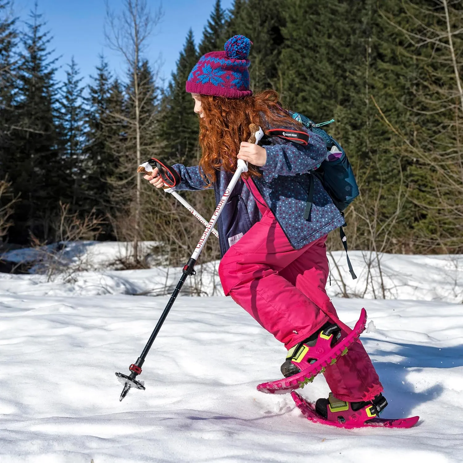 Crescent Moon Lightweight Youth Foam Snowshoes, Perfect Kid Snowshoes for Snowshoeing, Toddler and Kids Snow Shoes with Secure Hook & Loop Bindings, Rocker Cloud Deck and Ice Spikes