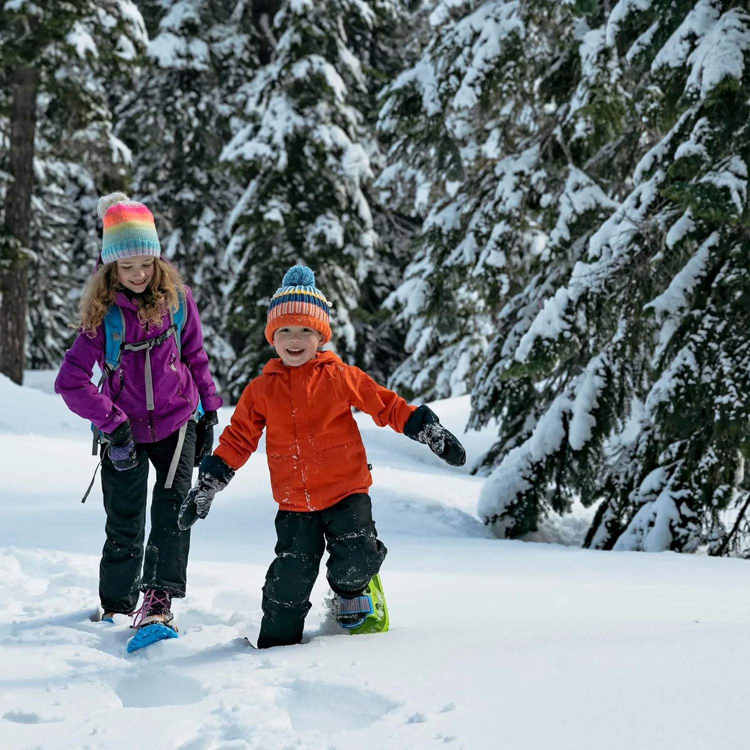 Crescent Moon Lightweight Youth Foam Snowshoes, Perfect Kid Snowshoes for Snowshoeing, Toddler and Kids Snow Shoes with Secure Hook & Loop Bindings, Rocker Cloud Deck and Ice Spikes
