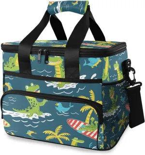 Crocodile Surfer Ocean Cooler Bag Insulated Cooler Soft Sided Cooler 24 Can Portable Picnic Bag Large Leakproof Lunch Bag Box for Beach Grocery Camping Travel Car Men Women