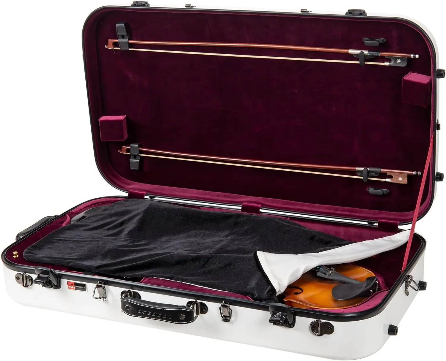 Crossrock Fiberglass Double Violin & Viola Case- Accommodates 1 violin and 15~16.5" viola- Includes TSA lock, Protective Blanket, Hygrometer, Removable Shoulder Straps- Milky White (CRF2020DVLMW)