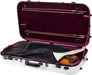 Crossrock Fiberglass Double Violin & Viola Case- Accommodates 1 violin and 15~16.5" viola- Includes TSA lock, Protective Blanket, Hygrometer, Removable Shoulder Straps- Milky White (CRF2020DVLMW)