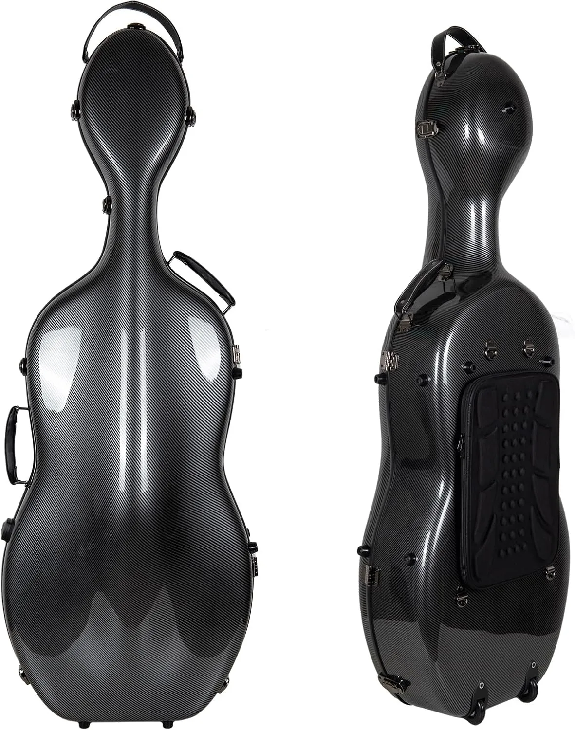 Crossrock Ultra-light Fiberglass Cello Case with Wheels-Fits 4/4 Full-size Cello- Includes Padded Music Pouch, 3 Handles, Removable Shoulder Straps, TSA Lock-Black (CRF5030CEFBK)
