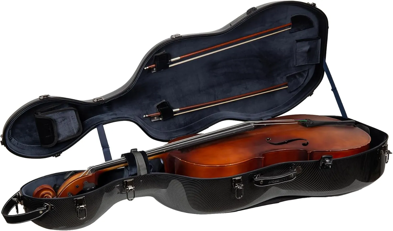 Crossrock Ultra-light Fiberglass Cello Case with Wheels-Fits 4/4 Full-size Cello- Includes Padded Music Pouch, 3 Handles, Removable Shoulder Straps, TSA Lock-Black (CRF5030CEFBK)