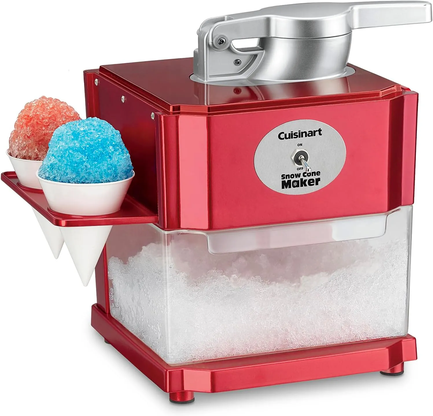 Cuisinart Snow Cone Machine, Home Shaved Ice Maker for Snow Cones, Snow Cone Maker with Reuseable Paper Cups, Makes 5 Icy Cones for Slushies, Frozen Drinks , Red, SCM-10P1